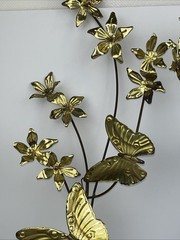 Home Interiors Metal Brass Butterflies & Flowers Wall Art MCM Vintage Boho 2x