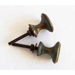 Antique Brass Draw Knobs Pulls Set of 2 Patina Verdigris