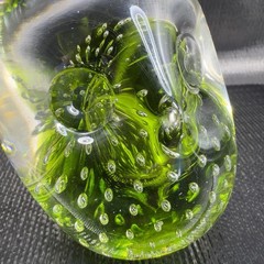 Hand Blown Venetian Art Glass Owl Bird Paperweight Figurine Green Bubbles Italy