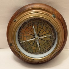 Antique Nautical Compass Handmade Wood Copper Coastal Nautical Decor Estate VTG