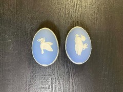 Wedgwood 1970’s Blue Jasperware Egg Trinket Boxes Set of 2