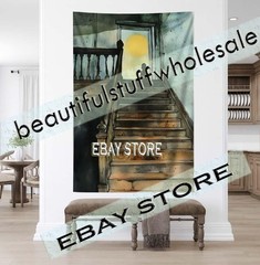 Gothic Wall Tapestry Lonely Stairwell eerie dim golden lighting 59X82 in