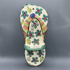 Diane Husson Ceramic Wall Hanging Flip Flop Shelf/ Tealight Holder 10.5”Tx4.75”W