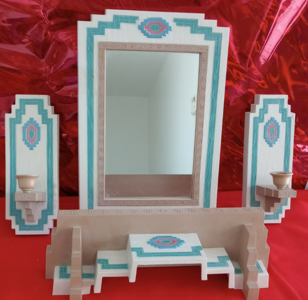 Vintage Home Interiors Southwest Aztec Mirror/Shelf/Candle Sconces