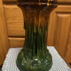 Majolica Pedestal Ceramic Plant Stand Art Nouveau Green Brown 13.25x7x8.75”