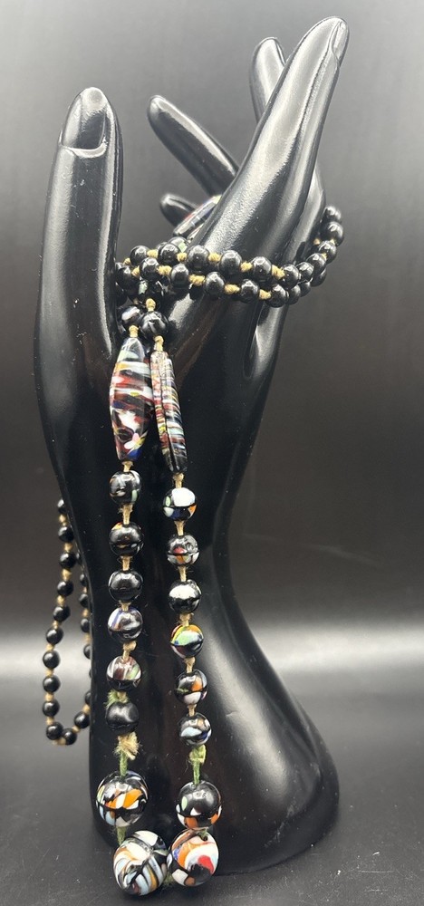 Vintage Murano Style Lampwork Glass Bead Necklace Hand Knotted Artisan