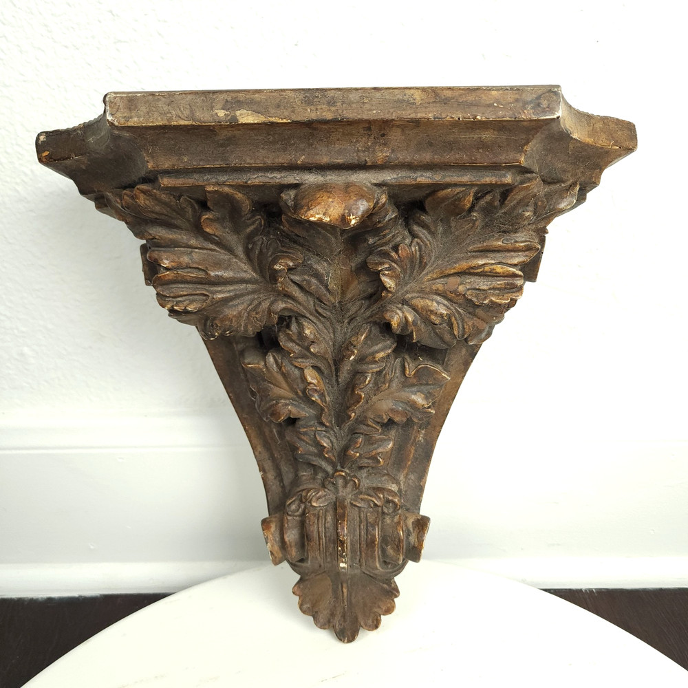 Italian Neoclassical Antique Wood Finish Resin Wall Bracket Shelf Large 10″