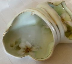 Antique EDWARDIAN R.S. Germany Handled Pastel Green Bon Bon Dish WHITE CLEMATIS