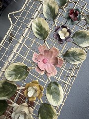 VINTAGE Tole Metal Wall Basket Flowers Toleware