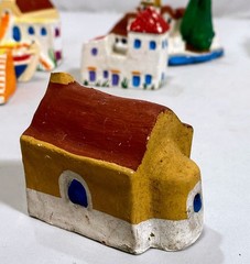 Ceramic Mini Greek Village (8) Houses Church Boat Handmade Hand-Painted