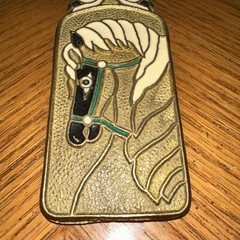 Cloisonné Paper Clip /money Clip Double Sided Brass Greek Horse floral Vintage