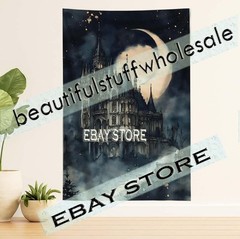 View Castle Wall Hanging Tapestry Moon Gothic Scene 39X59 in