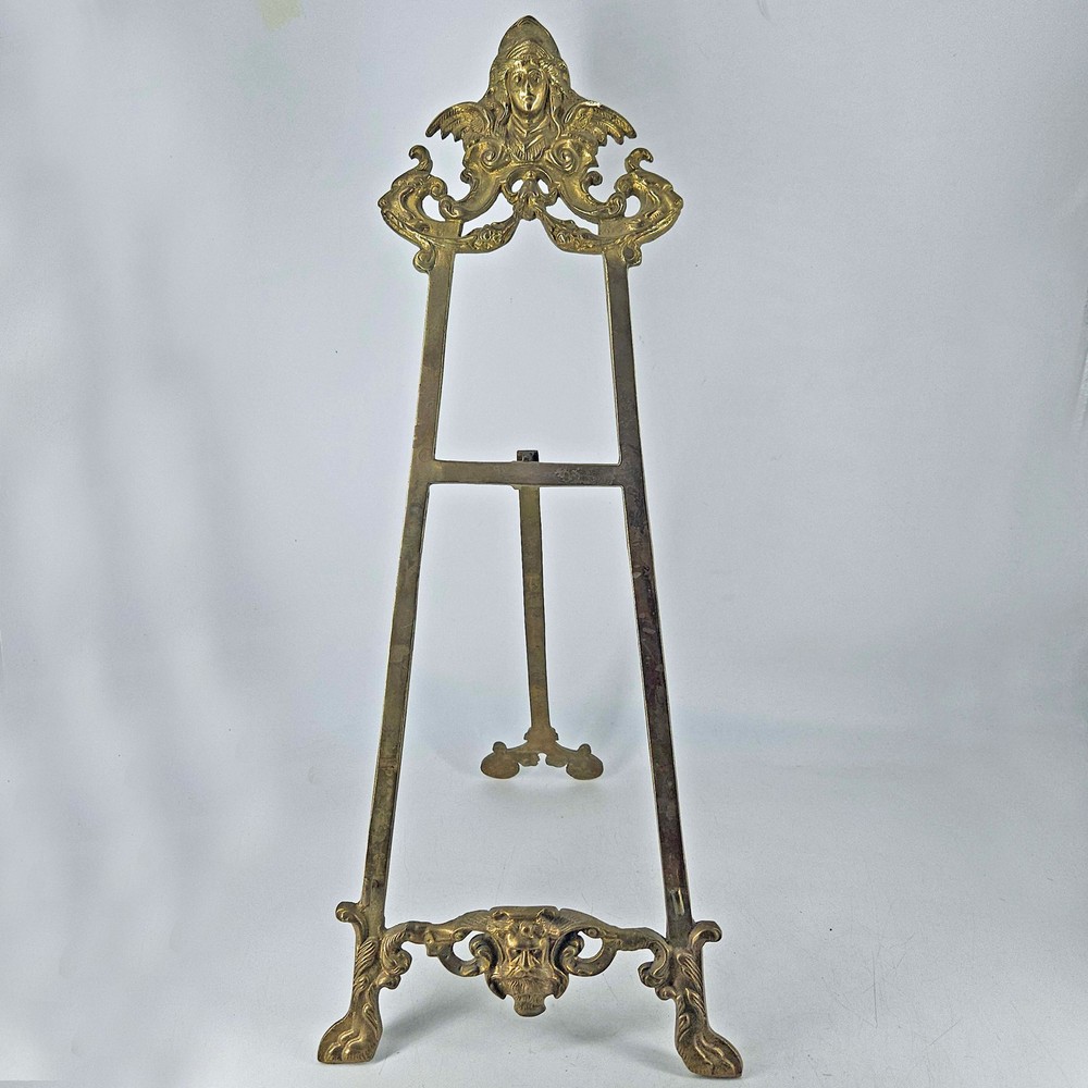 Vintage Gothic Style figural Brass Table Top Book Art Display Easel Stand 22″