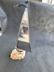 DeMott Vintage Metal Sailboat Sculpture Onyx base 15″ Signed Mirrored Finish