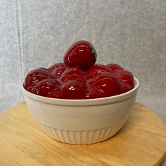 Vintage White Bowl With Strawberry Lid 7″ Diameter So Cute! Unbranded