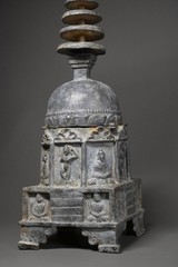 CIRCA NEAR EASTERN GANDHARAN METAL STUPA WITH BUDDHA FIGURES AND SCENES. RARE