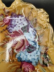 Beautiful FLORAL PORCELAIN EDWARDIAN Plate Trinket Dish Butterscotch
