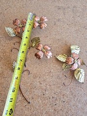 Vintage Mid-Century Brass Copper Metal Flowers Leaves Wall Art Decor