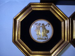 Antique Gold And Black Velvet 3 PC Set Neoclassical Porcelain Wall Plaques