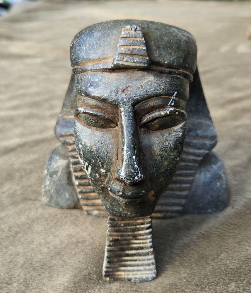 Egyptian Antiquities Pharaoh Head, Hand Made In Giza, Very Heavy Basalt, Unique.