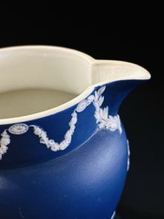 ANTIQUE WEDGWOOD DARK BLUE JASPER WARE DIP PITCHER c 1891 Sacrificial Figs 5”