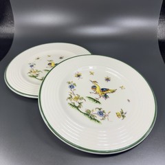 Varages Vieux Fine Porcelain Bird Pattern Plate Dish Set 2 Plates Dishes France