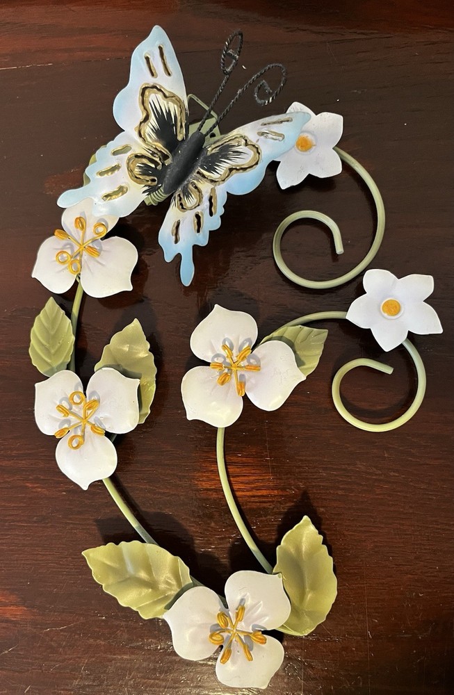 Home Interiors Homco 9” Butterfly Dogwood Metal Wall Hanging Floral Decor