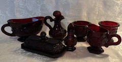 Vintage Avon Cape Cod Red Glassware Lot Sugar Creamer Cruet Butter Dish Gravy
