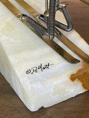 Vintage John DeMott Signed Metal Downhill Skier Sculpture Quartz Base 8.5” Tall