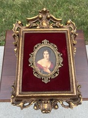 VTG Hollywood Regency Rococo Gold Gilt Ornate Framed Velvet Cameo Lady Wall Art