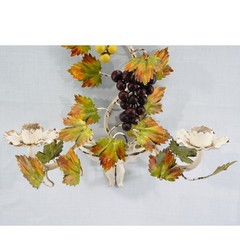 Vintage Italian Tole Metal Bunch Grape Wall Sconce Candleholder 2 Arm