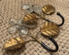Vintage Metal Toleware Made In Italy Glass Crystal Petals Flowers Wall Hooks