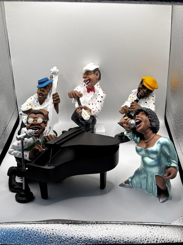 Vintage Jazz Band Ceramic Figurine Set Pianist Singer Guitar Bass Clarinet