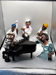Vintage Jazz Band Ceramic Figurine Set Pianist Singer Guitar Bass Clarinet