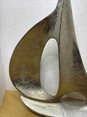 SAIL BOAT SCULPTURE, CAST ALUMINUM, 14” Tall X 12” Wide