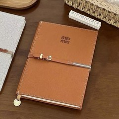 MiuMiu Brown Leather Wide Ruled Notebook A5 – Brand New Gift Idea
