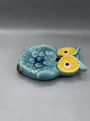 Blue Ceramic Owl Decorative Dish Plate Trinket Spoon Rest