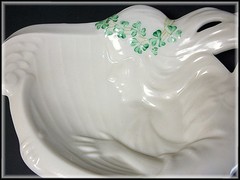Belleek Parian China Colleen Shamrock Butter Dish Tray Woman Playing Harp