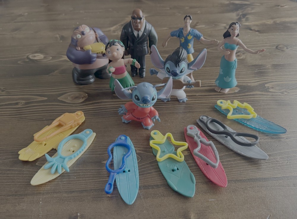 LOT (7) Disney LILO & STITCH Original McDonalds BOBBLEHEAD Figures TOYS w/boards