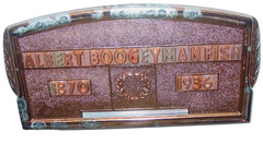 Vintage Halloween Grave Marker Funeral Home Plaque Albert “The Boogeyman” Fish