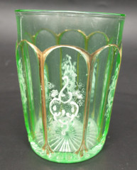 Antique Green White Enameled White Design Tumbler Gold Detail