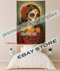 Sugar Skull Woman Rose Gothic Fantasy Tapestry living room 59X82 in