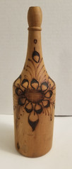 Vintage Wooden Pyrography Folk Art Decanter with 5 Stem Cups and Serving Tray