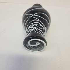 Hand Blown Black/Smoky Gray with Raised White Wicker Lines Glass Diffuser Bottle