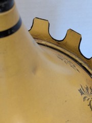 Vintage Italian toleware covered urn cachepot metal footed base Italy bird 13.5″