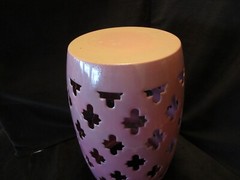 Enameled Steel barrel Shape reticulated Pink Stand Stool side Table bold design