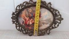 Vintage Made in Italy Kids Playing Print Oval Glass Ornate Metal Frame EUC