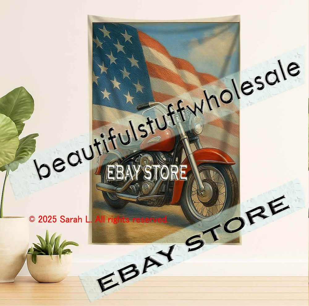 Motorcycle tapestry patriotic americana living room print 39X59 in