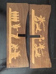Vtg Marquetry Inlay Wooden Stand Greco Roman Mythology Art Display Base Cherub