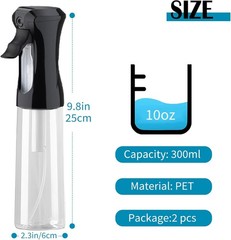 Mist Spray Bottle for Hair (10oz/300ml) – 2 Pcs Continuous Spray Bottle for